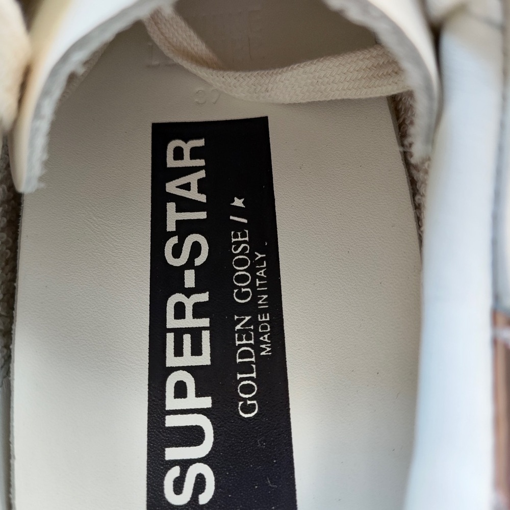 Golden Goose White Leather Sneakers with Rose Gold Glitter Star Detail - Picture 5 of 7